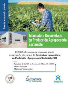CRUD | INSCRIPCIÓN ABIERTA A LA CARRERA DE PRODUCCIÓN AGROPECUARIA SOSTENIBLE